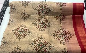 Rangoli Khaki Saree With Maroon Border