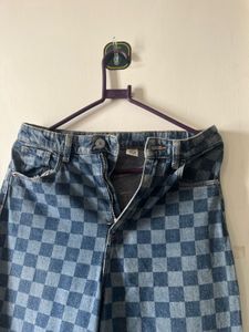Checkered Denim Pants