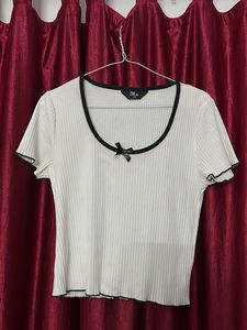 Ribbed Crop Top with Bow Detail