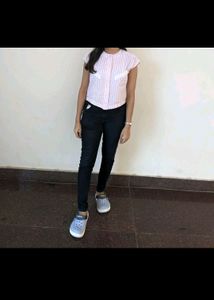 Pink Crop Strip Shirt