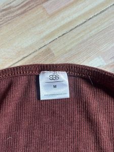 Brown Long Sleeve Crop Top