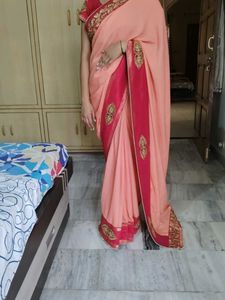Elegant Peach Silk Sari with Equisite Border