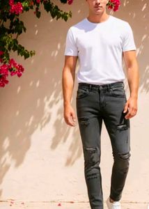 Brand New Shein Heavy Wash Mid Distressed Jeans