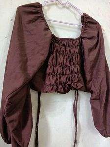 Brown Ruched Crop Top