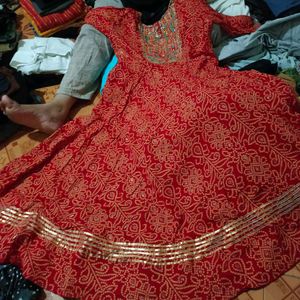 Red Bandhani Print Saree