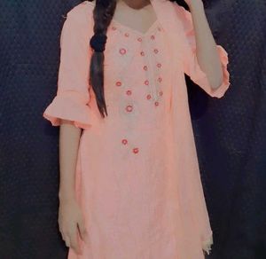Peach Embroidered Kurti