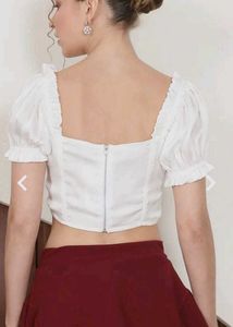 White Crop Top with Puff Sleeves
