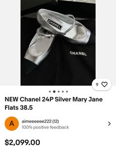 Chanel Silver Mary Jane Flats