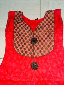 Red Printed Anarkali Kurti