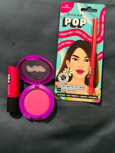 Sugar ,Pink Blush Lipstick And Liner( 3 combo Set)