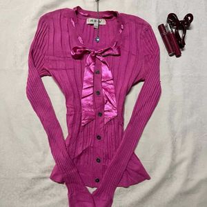 Pink Cardigan with Bow Detail