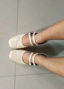 Cream Block Heel Mary Janes