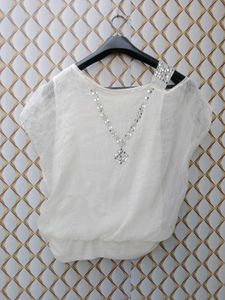 New With Tag White Beads Korean Pullover