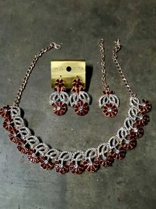 Red & White Floral Jewelry Set