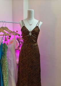 Zebra Print Cutout Midi Dress