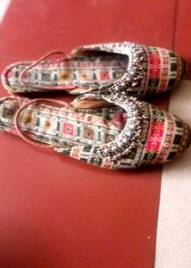 Embroidered &amp; Beaded Ethnic Print Flats