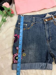 Floral Embroidered Denim Shorts