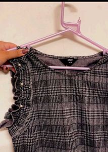 Gray Plaid Mini Dress with Ruffle Detail