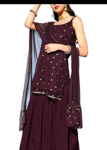 Wine coloured Sharara set