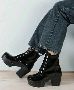 Black Patent Lace-Up Platform Boots