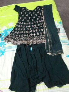 Green Embroidery Sharara Suit