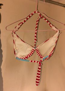 Hobie Red White Striped Halter Bikini Top