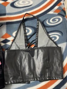 Black Faux Leather Halter Top