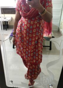 Red Printed Patiala Suit