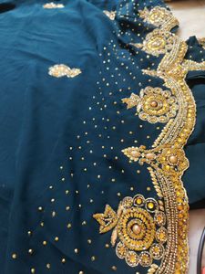 Party Wear Dark Green Saree With Blouse