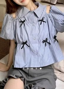 SAVANA Cute Striped Bow Top