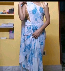 Sky Blue Printed Saree