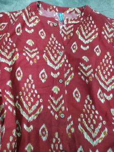 Beautiful Red Ikkat Print Kurti Set