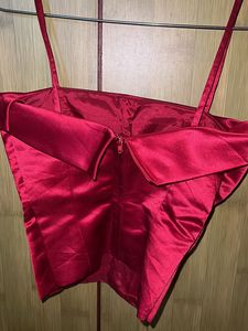 Red Satin Bardot Top