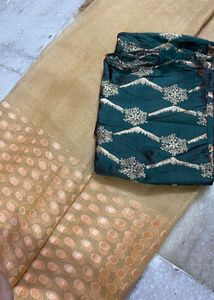 Tissue Orgenza Sareee And Banarasi Blouse 🥻