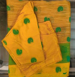 YELLOW- GREEN CHANDERI COTTON SAREE