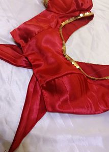 Satin Padded Lace Work Puff Sleeve Blouse