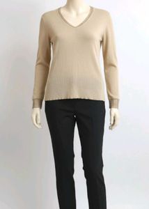 Beige V-Neck Knit Top