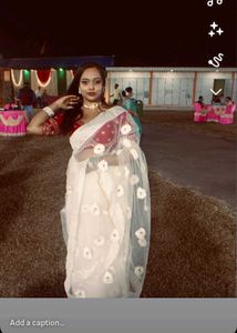 Elegant White &amp; Red Saree