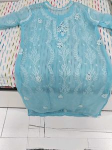 Blue Lucknowi Chikkanari Mirror Work Kurta