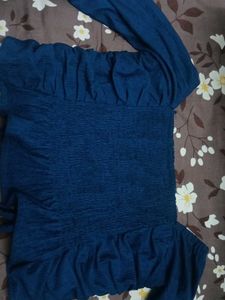 Blue Ruched Crop Top