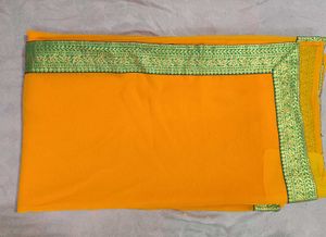 Chiffon Mustard Yellow Saree With Zari Border