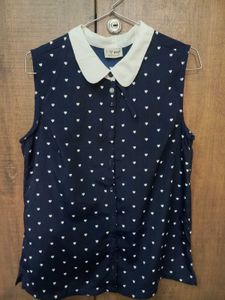 Blue Heart Print Sleevless Shirt