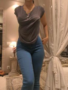 Blue-gray Soft Draping T Shirt