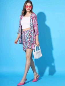 Printed Co ord Set - Shrug and Shorts