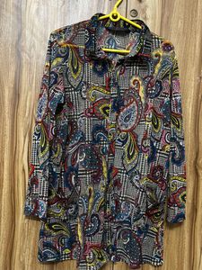 Paisley Plaid Print Shirt Dress