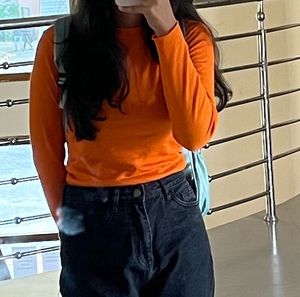 Orange Ribbed Long Sleeve