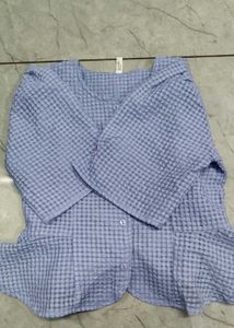 Blue Gingham Peplum Top