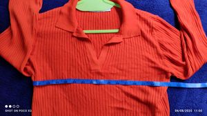 Zara Orange Ribbed Polo Top