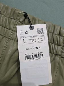 ZARA Khaki Faux Leather Buttoned Skirt with Belt