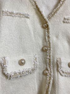 🧥 Elegant White Tweed- Pearl Button Cardigan